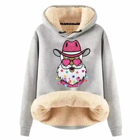 Generisch Noel Baskılı 2025 Modern Kapüşonlu Uzun Kollu D-Light Gri Kadın Sweatshirt