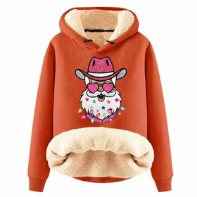 Generisch Noel Baskılı 2025 Modern Kapüşonlu Uzun Kollu D-Turuncu Kadın Sweatshirt