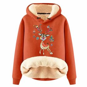 Generisch Noel Baskılı 2025 Modern Kapüşonlu Uzun Kollu E-Turuncu Kadın Sweatshirt