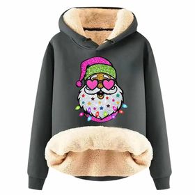 Generisch Noel Baskılı 2025 Modern Kapüşonlu Uzun Kollu F-Gri Kadın Sweatshirt