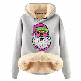 Generisch Noel Baskılı 2025 Modern Kapüşonlu Uzun Kollu F-Light Gri Kadın Sweatshirt