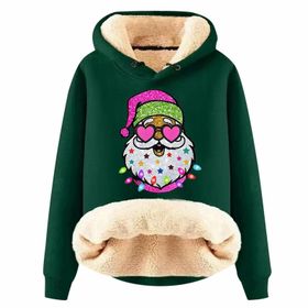 Generisch Noel Baskılı 2025 Modern Kapüşonlu Uzun Kollu F-Yeşil Kadın Sweatshirt