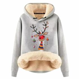 Generisch Noel Baskılı 2025 Modern Kapüşonlu Uzun Kollu G-Light Gri Kadın Sweatshirt