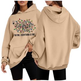 Generisch Noel Baskılı 2025 Modern Kapüşonlu Uzun Kollu Gündelik 2 Haki Kadın Sweatshirt
