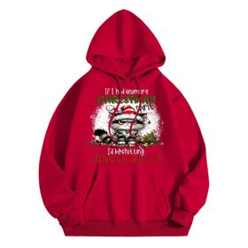 Generisch Noel Baskılı 2025 Modern Kapüşonlu Uzun Kollu Gündelik A-Kırmızı Kadın Sweatshirt