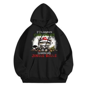 Generisch Noel Baskılı 2025 Modern Kapüşonlu Uzun Kollu Gündelik A-Siyah Kadın Sweatshirt