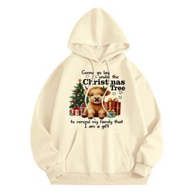 Generisch Noel Baskılı 2025 Modern Kapüşonlu Uzun Kollu Gündelik B-Bej Kadın Sweatshirt