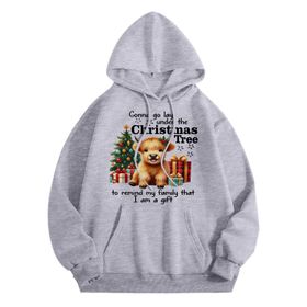 Generisch Noel Baskılı 2025 Modern Kapüşonlu Uzun Kollu Gündelik B-Gri Kadın Sweatshirt