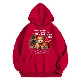 Generisch Noel Baskılı 2025 Modern Kapüşonlu Uzun Kollu Gündelik B-Kırmızı Kadın Sweatshirt