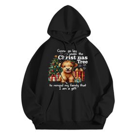 Generisch Noel Baskılı 2025 Modern Kapüşonlu Uzun Kollu Gündelik B-Siyah Kadın Sweatshirt