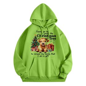 Generisch Noel Baskılı 2025 Modern Kapüşonlu Uzun Kollu Gündelik B-Yeşil Kadın Sweatshirt