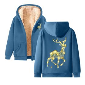 Generisch Noel Baskılı 2025 Modern Kapüşonlu Uzun Kollu Gündelik Mavi-4 Kadın Sweatshirt