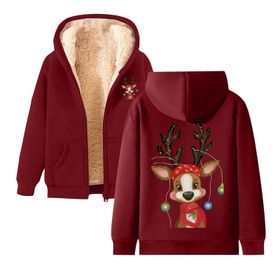 Generisch Noel Baskılı 2025 Modern Kapüşonlu Uzun Kollu Gündelik Şarap-1 Kadın Sweatshirt
