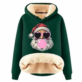 Generisch Noel Baskılı 2025 Modern Kapüşonlu Uzun Kollu H-Yeşil Kadın Sweatshirt