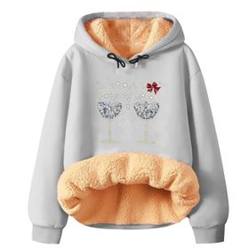 Generisch Noel Baskılı 2025 Modern Kapüşonlu Uzun Kollu Zarif Gündelik Açık Gri-3 Kadın Sweatshirt