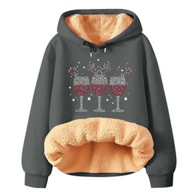 Generisch Noel Baskılı 2025 Modern Kapüşonlu Uzun Kollu Zarif Gündelik Koyu Gri-2 Kadın Sweatshirt