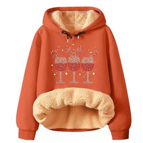 Generisch Noel Baskılı 2025 Modern Kapüşonlu Uzun Kollu Zarif Gündelik Turuncu-2 Kadın Sweatshirt