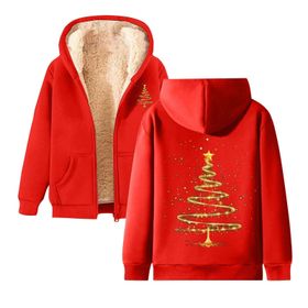Generisch Noel Baskılı 2025 Modern Kapüşonlu Zarif Uzun Kollu A-Kırmızı Kadın Sweatshirt