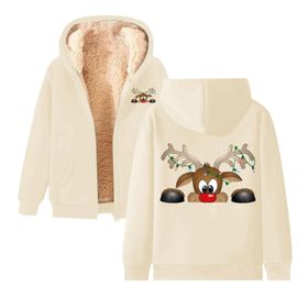 Generisch Noel Baskılı 2025 Modern Kapüşonlu Zarif Uzun Kollu D-Bej Kadın Sweatshirt