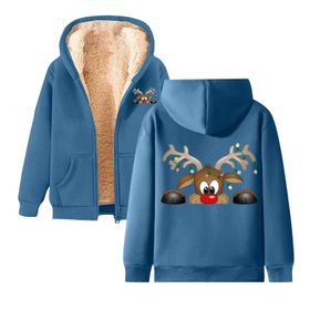 Generisch Noel Baskılı 2025 Modern Kapüşonlu Zarif Uzun Kollu D-Mavi Kadın Sweatshirt