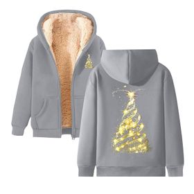 Generisch Noel Baskılı 2025 Modern Kapüşonlu Zarif Uzun Kollu E-Açık Gri Kadın Sweatshirt