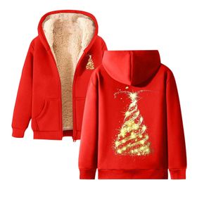 Generisch Noel Baskılı 2025 Modern Kapüşonlu Zarif Uzun Kollu E-Kırmızı Kadın Sweatshirt