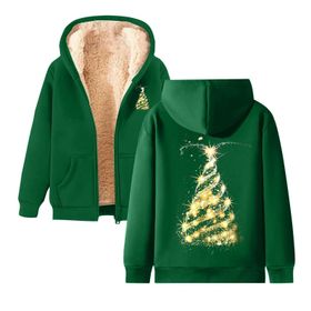 Generisch Noel Baskılı 2025 Modern Kapüşonlu Zarif Uzun Kollu E-Koyu Yeşil Kadın Sweatshirt