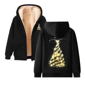 Generisch Noel Baskılı 2025 Modern Kapüşonlu Zarif Uzun Kollu E-Siyah Kadın Sweatshirt