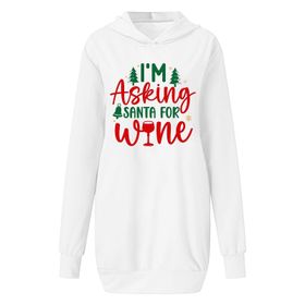 Generisch Noel Baskılı Kapüşonlu Uzun Kollu Zarif Beyaz 1 Kadın Sweatshirt