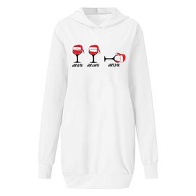 Generisch Noel Baskılı Kapüşonlu Uzun Kollu Zarif Beyaz 3 Kadın Sweatshirt