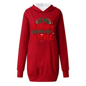 Generisch Noel Baskılı Kapüşonlu Uzun Kollu Zarif Kırmızı 1 Kadın Sweatshirt