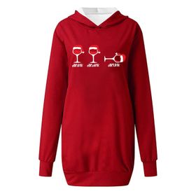 Generisch Noel Baskılı Kapüşonlu Uzun Kollu Zarif Kırmızı 3 Kadın Sweatshirt