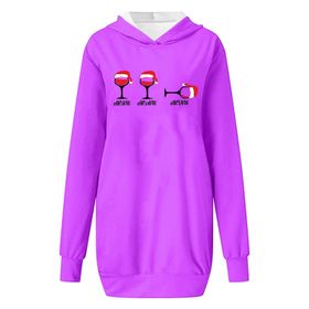 Generisch Noel Baskılı Kapüşonlu Uzun Kollu Zarif Lila 3 Kadın Sweatshirt