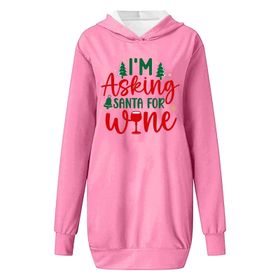 Generisch Noel Baskılı Kapüşonlu Uzun Kollu Zarif Pembe 1 Kadın Sweatshirt