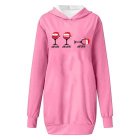 Generisch Noel Baskılı Kapüşonlu Uzun Kollu Zarif Pembe 3 Kadın Sweatshirt