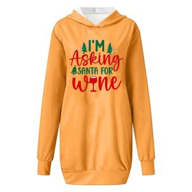 Generisch Noel Baskılı Kapüşonlu Uzun Kollu Zarif Sarı 1 Kadın Sweatshirt
