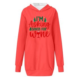 Generisch Noel Baskılı Kapüşonlu Uzun Kollu Zarif Turuncu 1 Kadın Sweatshirt