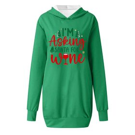 Generisch Noel Baskılı Kapüşonlu Uzun Kollu Zarif Yeşil 1 Kadın Sweatshirt