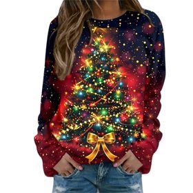 Generisch Noel Baskılı Yuvarlak Yaka Uzun Kol Şık Gündelik Pembe-A Kadın Sweatshirt