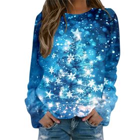 Generisch Noel Baskılı Yuvarlak Yaka Uzun Kol Şık Gündelik Pembe-F Kadın Sweatshirt