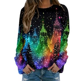 Generisch Noel Baskılı Yuvarlak Yaka Uzun Kol Şık Gündelik Pembe Kadın Sweatshirt