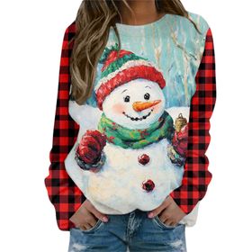 Generisch Noel Baskılı Yuvarlak Yaka Uzun Kol Şık Gündelik Pembe Kadın Sweatshirt