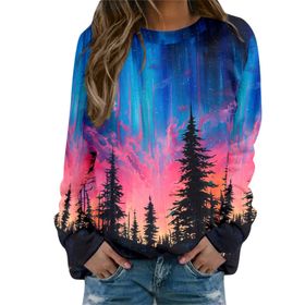 Generisch Noel Baskılı Yuvarlak Yaka Uzun Kol Şık Gündelik Pembe Kadın Sweatshirt