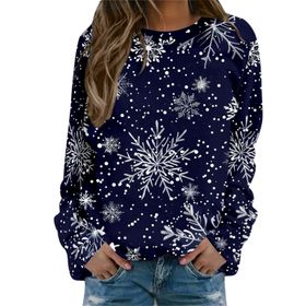 Generisch Noel Baskılı Yuvarlak Yaka Uzun Kol Şık Gündelik Pembe Kadın Sweatshirt