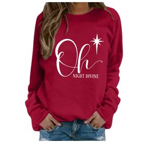 Generisch Noel Baskılı Yuvarlak Yaka Uzun Kol Şık Kırmızı-4 Kadın Sweatshirt