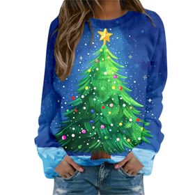 Generisch Noel Baskılı Yuvarlak Yaka Uzun Kol Şık Pembe-B Kadın Sweatshirt