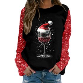 Generisch Noel Baskılı Yuvarlak Yaka Uzun Kol Şık Pembe-F Kadın Sweatshirt