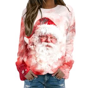 Generisch Noel Baskılı Yuvarlak Yaka Uzun Kol Şık Pembe-I Kadın Sweatshirt