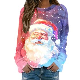 Generisch Noel Baskılı Yuvarlak Yaka Uzun Kol Şık Pembe-I Kadın Sweatshirt