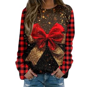 Generisch Noel Baskılı Yuvarlak Yaka Uzun Kol Şık Pembe-R Kadın Sweatshirt